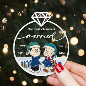 Our First Christmas Married Peanuts - Personalized Acrylic Ornament - Gift For Couple, Husband Wife, Anniversary, Engagement, Wedding, Marriage Gift - CL43 NH96