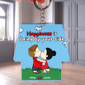 Happiness Is Being By Your Side - Personalized Acrylic Keychain - Gift For Couple, Husband Wife, Anniversary, Engagement, Wedding, Marriage Gift GR9 NH96