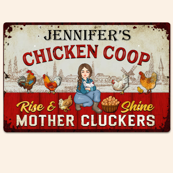 Rise And Shine Mother Cluckers  - Personalized Metal Sign - Gift For Mom, Grandma, Mothers Day, Farmers | GR17 NA94