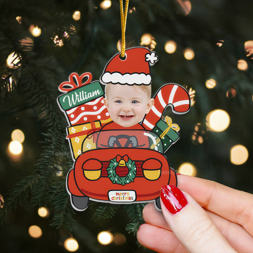 Cute Baby Santa Claus Drive Christmas Car - Gift For Family - Personalized Acrylic Ornament NA94