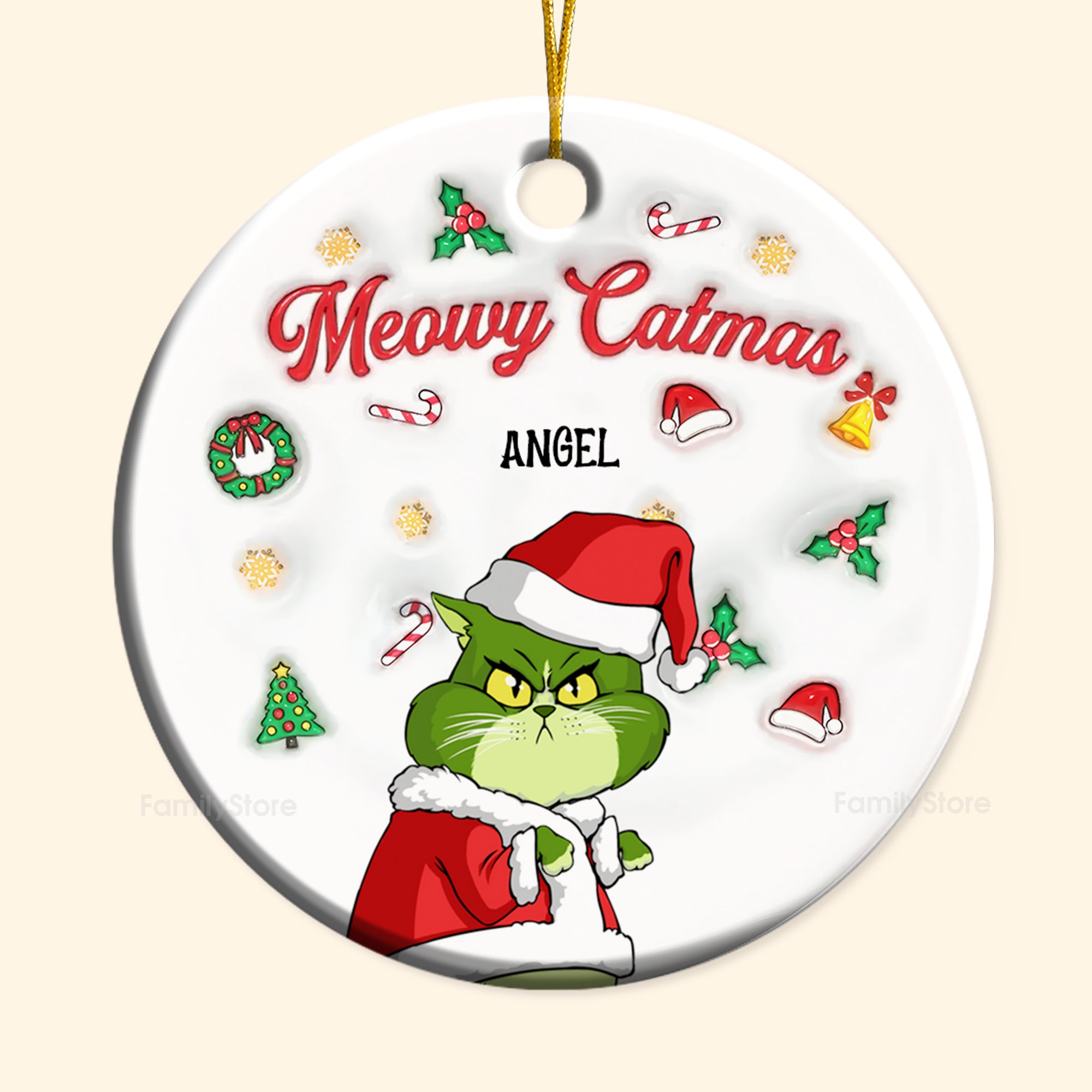 Meowy Catmas Grinch Cats- Gift For Cat Lover, Pet Lovers - Personalized Ceramic Ornament - CL16 NH96