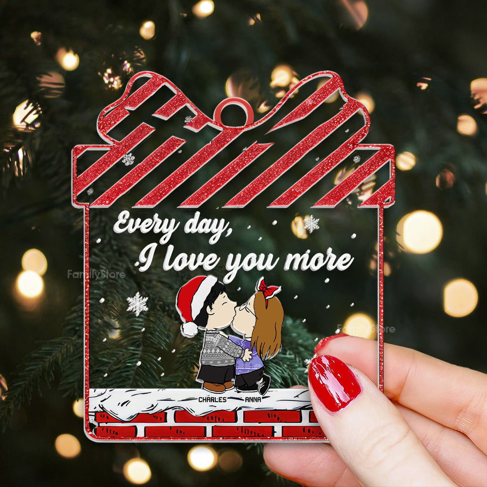 Peanuts Every Day I Love You More - Personalized  Acrylic Ornament - Gift For Couple, Husband Wife, Anniversary, Engagement, Wedding, Marriage - CL45 NA94