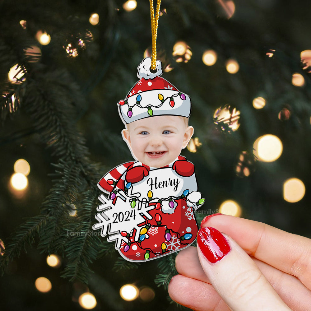 Peeking Baby First Christmas - Gift For Mom, Dad, Baby - Personalized Acrylic Ornament - NA94