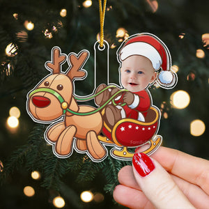 Cute Baby Santa And Reindeer - Gift For Family - Personalized Acrylic Ornament NA94