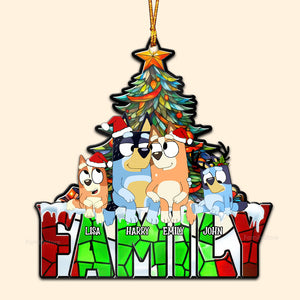 Blue Dog Sitting Christmas Tree - Gift For Family - Personalized Window Suncatcher Ornament - TM01