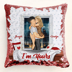 I'm Yours - Personalized  Sequin Pillow - Gift For Couple, Husband Wife, Anniversary, Engagement, Wedding, Marriage Gift|CL28 NA94