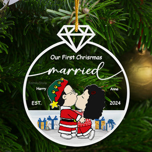 Our First Christmas Married Peanuts - Personalized Acrylic Ornament - Gift For Couple, Husband Wife, Anniversary, Engagement, Wedding, Marriage Gift - CL45 NH96