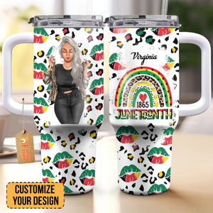 Juneteenth1865 Rainbow Leopard Print  - Personalized 40oz Tumbler - Gift for Juneteenth Black Women, African Americans | GR3