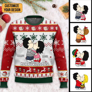 Merry Kissmas Peanuts - Personalized Ugly Sweatshirt - Gift For Couple, Husband Wife, Anniversary CL45