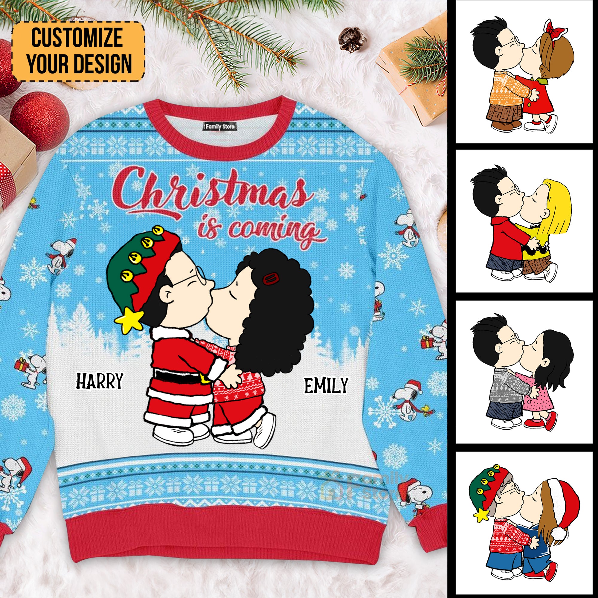 Peanuts Snoopopy Christmas Is Coming - Personalized Ugly Sweatshirt - Gift For Couple, Husband Wife, Anniversary  NH96