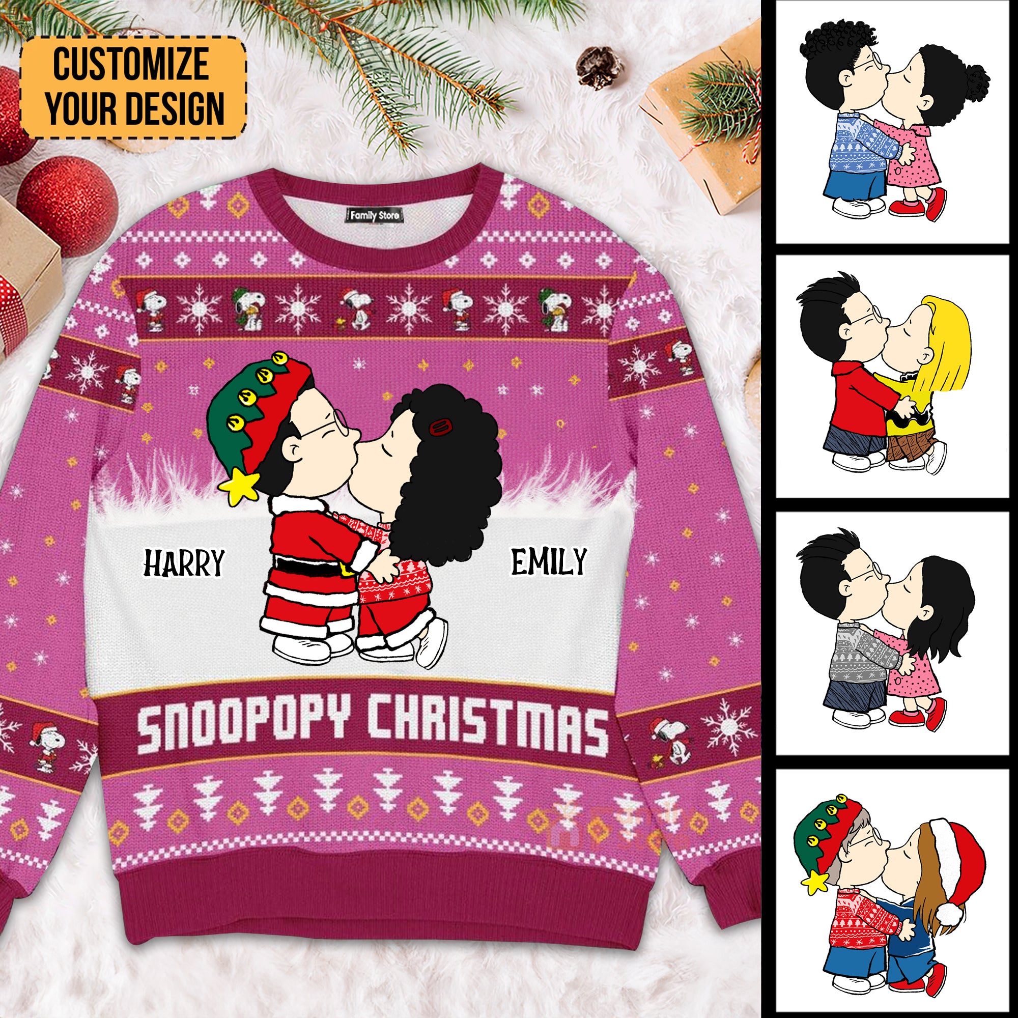 Peanuts Snoopopy Christmas - Personalized Ugly Sweatshirt - Gift For Couple, Husband Wife, Anniversary CL45 NH96