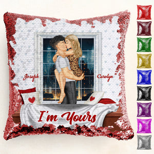 I'm Yours - Personalized  Sequin Pillow - Gift For Couple, Husband Wife, Anniversary, Engagement, Wedding, Marriage Gift|CL28 NA94