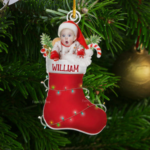 Christmas Baby In The Cute Sock - Gift For Mom, Dad, Baby - Personalized Acrylic Ornament NA94