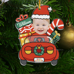 Cute Baby Santa Claus Drive Christmas Car - Gift For Family - Personalized Acrylic Ornament NA94