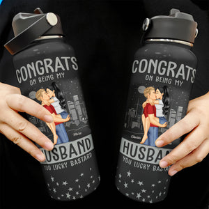 Congrats Being My Boyfriend, My Husband - Personalized Stainless Steel Water Bottle - Gift For Couple, Husband Wife, Anniversary, Engagement, Wedding, Marriage Gift - GR7 NA94