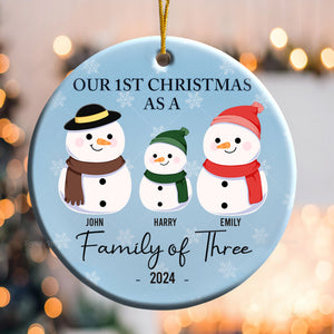 First Christmas As A Family Of Three Snowman - Gift For Family - Personalized Ceramic Ornament - CL34 NA94