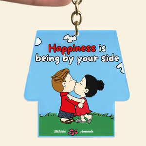 Happiness Is Being By Your Side - Personalized Acrylic Keychain - Gift For Couple, Husband Wife, Anniversary, Engagement, Wedding, Marriage Gift GR9 NH96