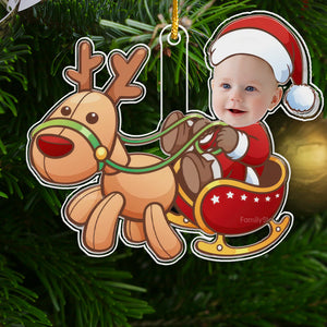 Cute Baby Santa And Reindeer - Gift For Family - Personalized Acrylic Ornament NA94