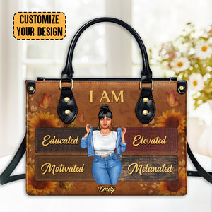 I Am Educated, Elevated, Motivated, Melanated - Personalized Leather Bag - Gift For Wife, Mom, Black Woman, African American, Black History Month - GR3 NA94