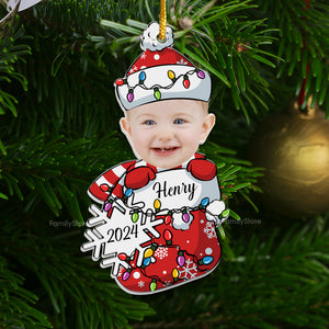 Peeking Baby First Christmas - Gift For Mom, Dad, Baby - Personalized Acrylic Ornament - NA94