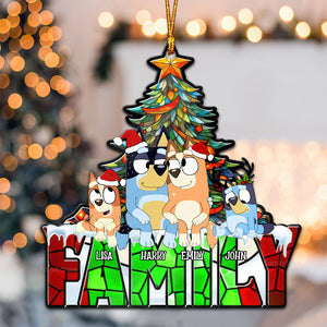 Blue Dog Sitting Christmas Tree - Gift For Family - Personalized Window Suncatcher Ornament - TM01