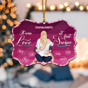 Love At First Swipe - Gift for Couples - Personalized Wood Ornament - CL28 NH96