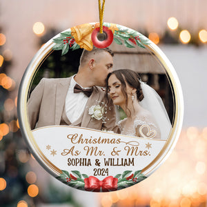 Custom Photo First Christmas As Mr & Mrs - Gift for Couples - Personalized Ceramic Ornament - CRAWL NH96