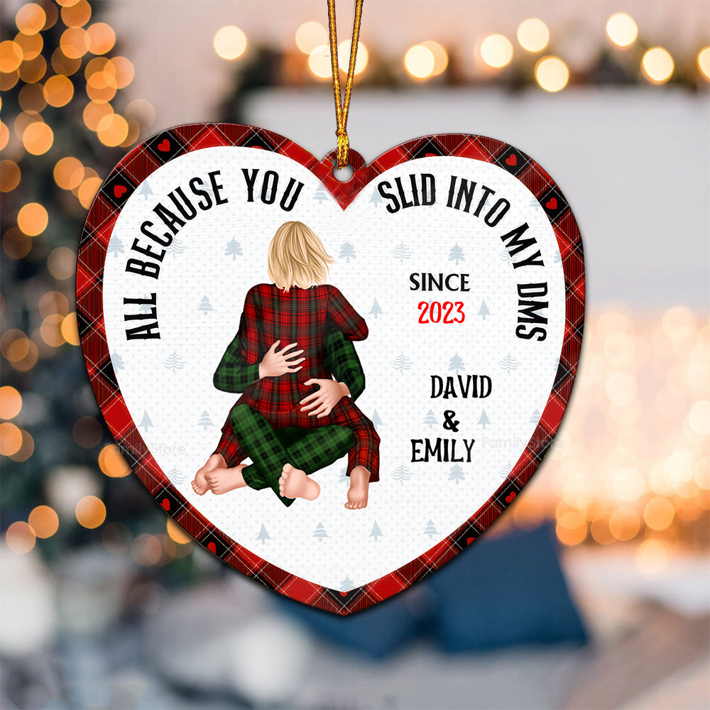 All Because You Slid Into My Dms - Gift for Couples - Personalized Wood Ornament - CL28 NH96