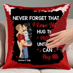 Kissing Couple Hug This Pillow Until You Can Hug Me - Personalized  Sequin Pillow - Gift For Couple, Husband Wife, Anniversary, Engagement, Wedding, Marriage Gift |GR7 NA94