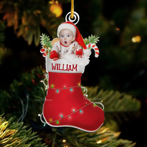 Christmas Baby In The Cute Sock - Gift For Mom, Dad, Baby - Personalized Acrylic Ornament NA94