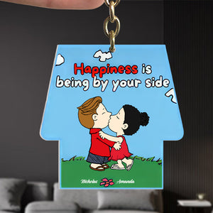 Happiness Is Being By Your Side - Personalized Acrylic Keychain - Gift For Couple, Husband Wife, Anniversary, Engagement, Wedding, Marriage Gift GR9 NH96