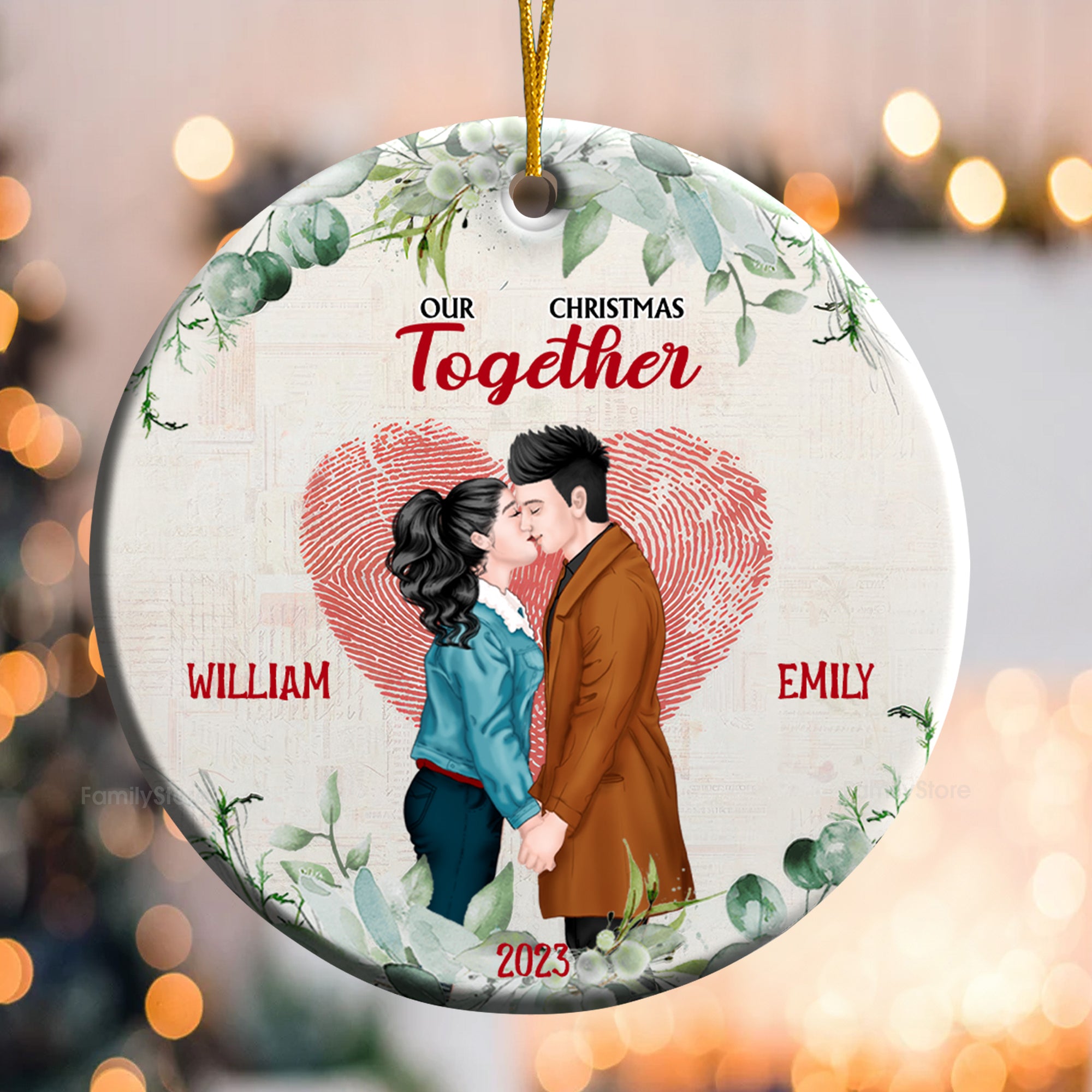 Our First Christmas Together - Gift for Couples - Personalized Ceramic Ornament - CL30 NH96