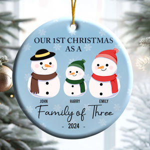 First Christmas As A Family Of Three Snowman - Gift For Family - Personalized Ceramic Ornament - CL34 NA94