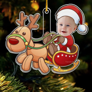 Cute Baby Santa And Reindeer - Gift For Family - Personalized Acrylic Ornament NA94