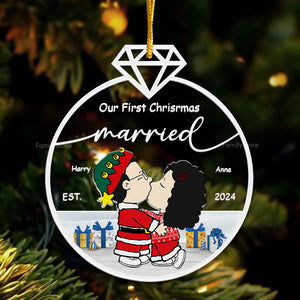 Our First Christmas Married Peanuts - Personalized Acrylic Ornament - Gift For Couple, Husband Wife, Anniversary, Engagement, Wedding, Marriage Gift - CL45 NH96