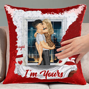 I'm Yours - Personalized  Sequin Pillow - Gift For Couple, Husband Wife, Anniversary, Engagement, Wedding, Marriage Gift|CL28 NA94