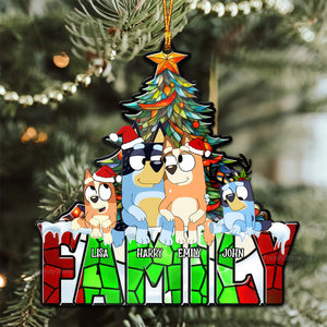 Blue Dog Sitting Christmas Tree - Gift For Family - Personalized Window Suncatcher Ornament - TM01