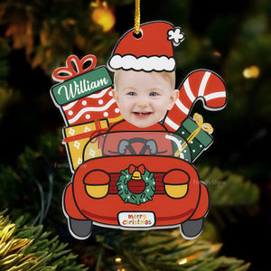 Cute Baby Santa Claus Drive Christmas Car - Gift For Family - Personalized Acrylic Ornament NA94