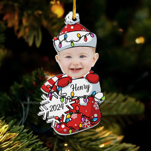 Peeking Baby First Christmas - Gift For Mom, Dad, Baby - Personalized Acrylic Ornament - NA94