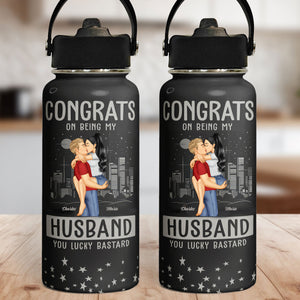 Congrats Being My Boyfriend, My Husband - Personalized Stainless Steel Water Bottle - Gift For Couple, Husband Wife, Anniversary, Engagement, Wedding, Marriage Gift - GR7 NA94