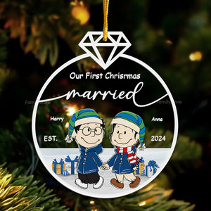 Our First Christmas Married Peanuts - Personalized Acrylic Ornament - Gift For Couple, Husband Wife, Anniversary, Engagement, Wedding, Marriage Gift - CL43 NH96