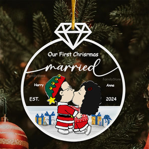 Our First Christmas Married Peanuts - Personalized Acrylic Ornament - Gift For Couple, Husband Wife, Anniversary, Engagement, Wedding, Marriage Gift - CL45 NH96