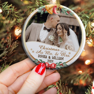 Custom Photo First Christmas As Mr & Mrs - Gift for Couples - Personalized Ceramic Ornament - CRAWL NH96