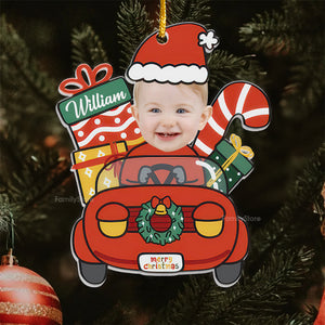 Cute Baby Santa Claus Drive Christmas Car - Gift For Family - Personalized Acrylic Ornament NA94