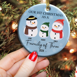 First Christmas As A Family Of Three Snowman - Gift For Family - Personalized Ceramic Ornament - CL34 NA94