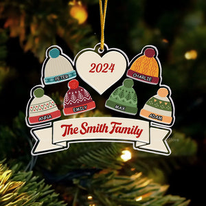 The Family Of Winter Hat Beanie - Gift For Family - Personalized Acrylic Ornament - NA94