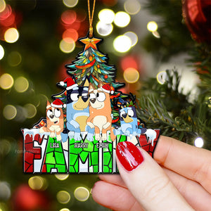 Blue Dog Sitting Christmas Tree - Gift For Family - Personalized Window Suncatcher Ornament - TM01