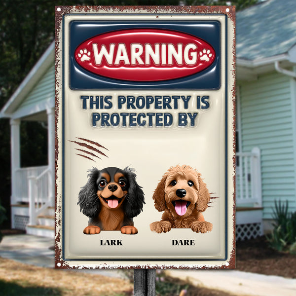 Property Is Protected By My Little Cartoon Dogs - Personalized 3D Inflated Effect  Metal Sign - Gift For Dog Lovers | CLP16 NA94