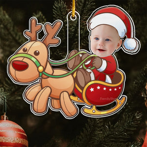 Cute Baby Santa And Reindeer - Gift For Family - Personalized Acrylic Ornament NA94