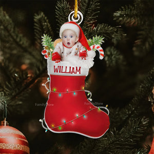 Christmas Baby In The Cute Sock - Gift For Mom, Dad, Baby - Personalized Acrylic Ornament NA94